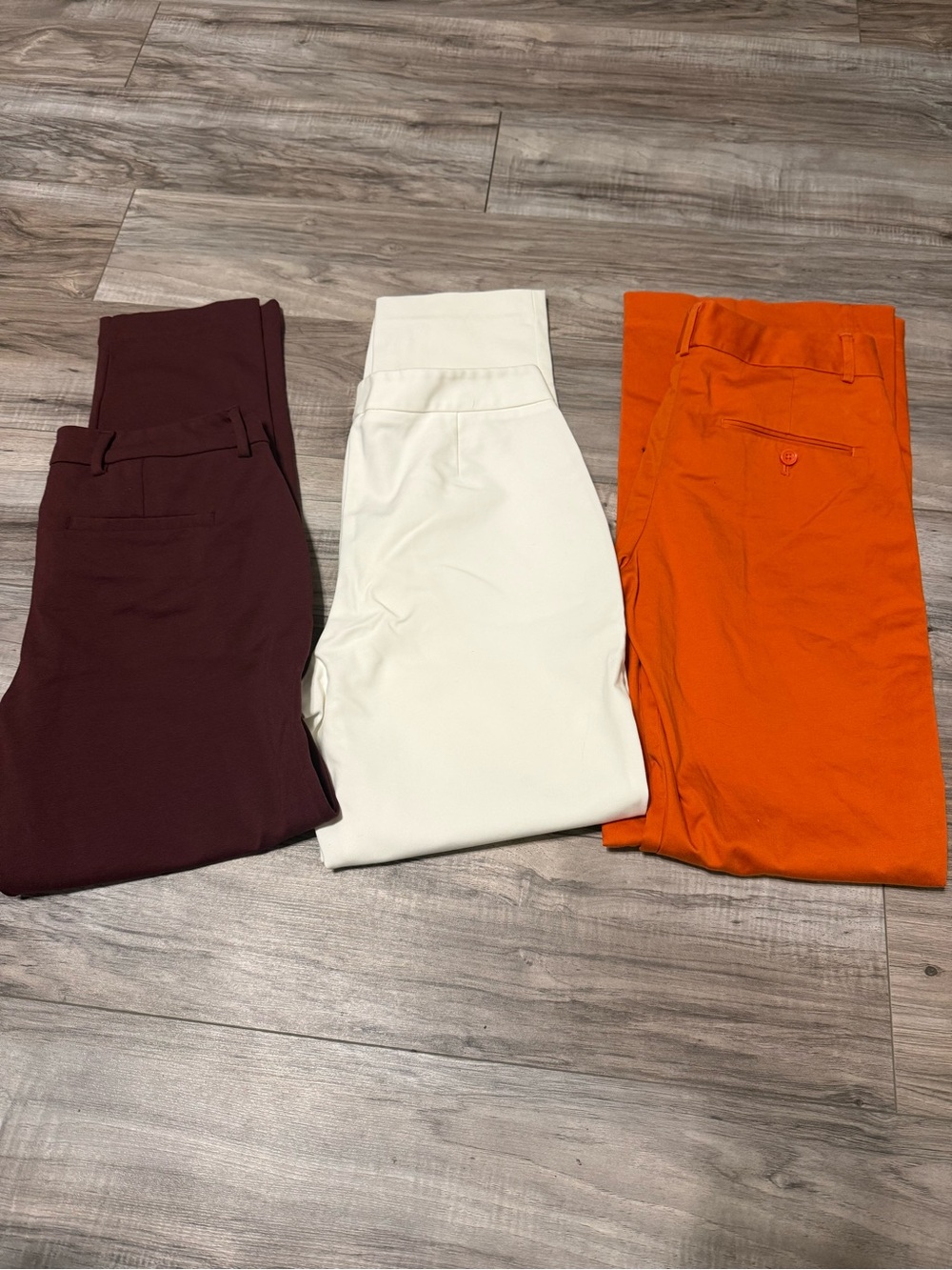 3 Women's Trousers in Burgundy, White & Orange